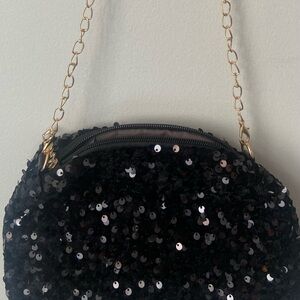 Elegant Black Sequin Chain Shoulder Bag